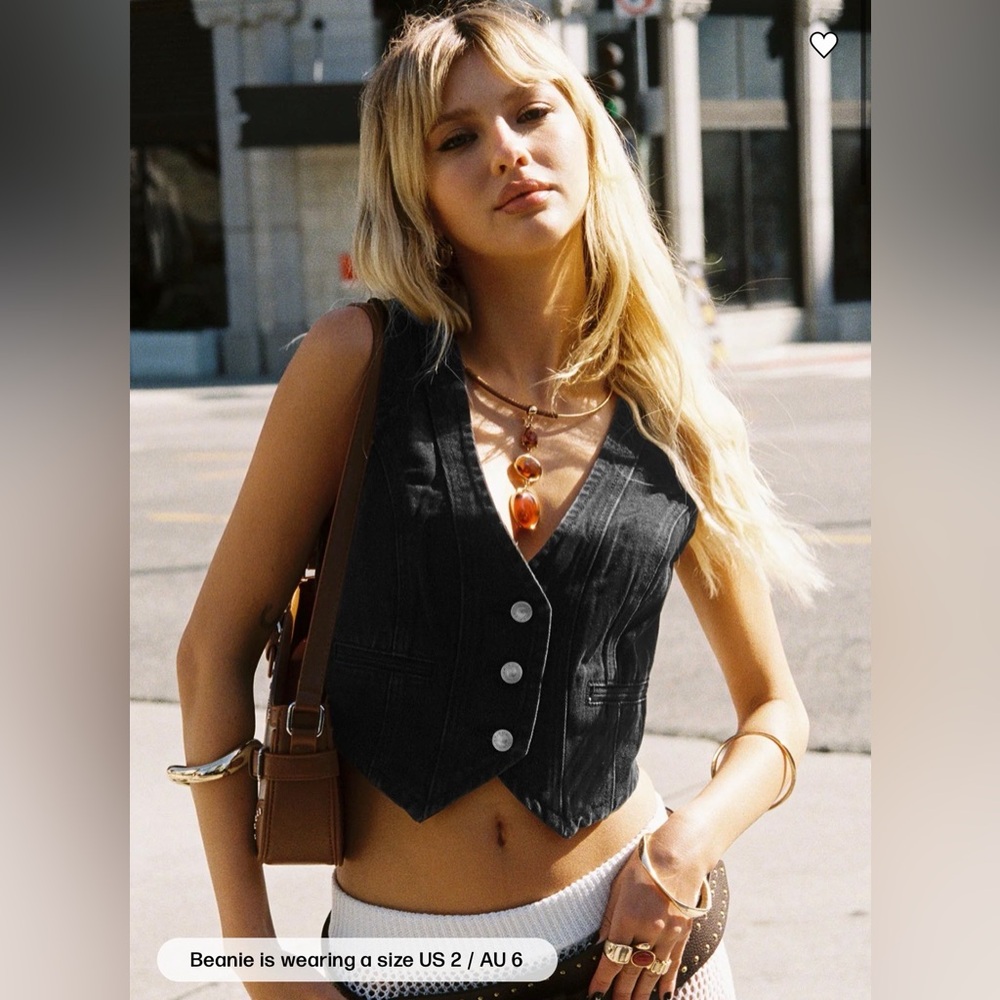 Princess Polly Burrows Denim Vest Black